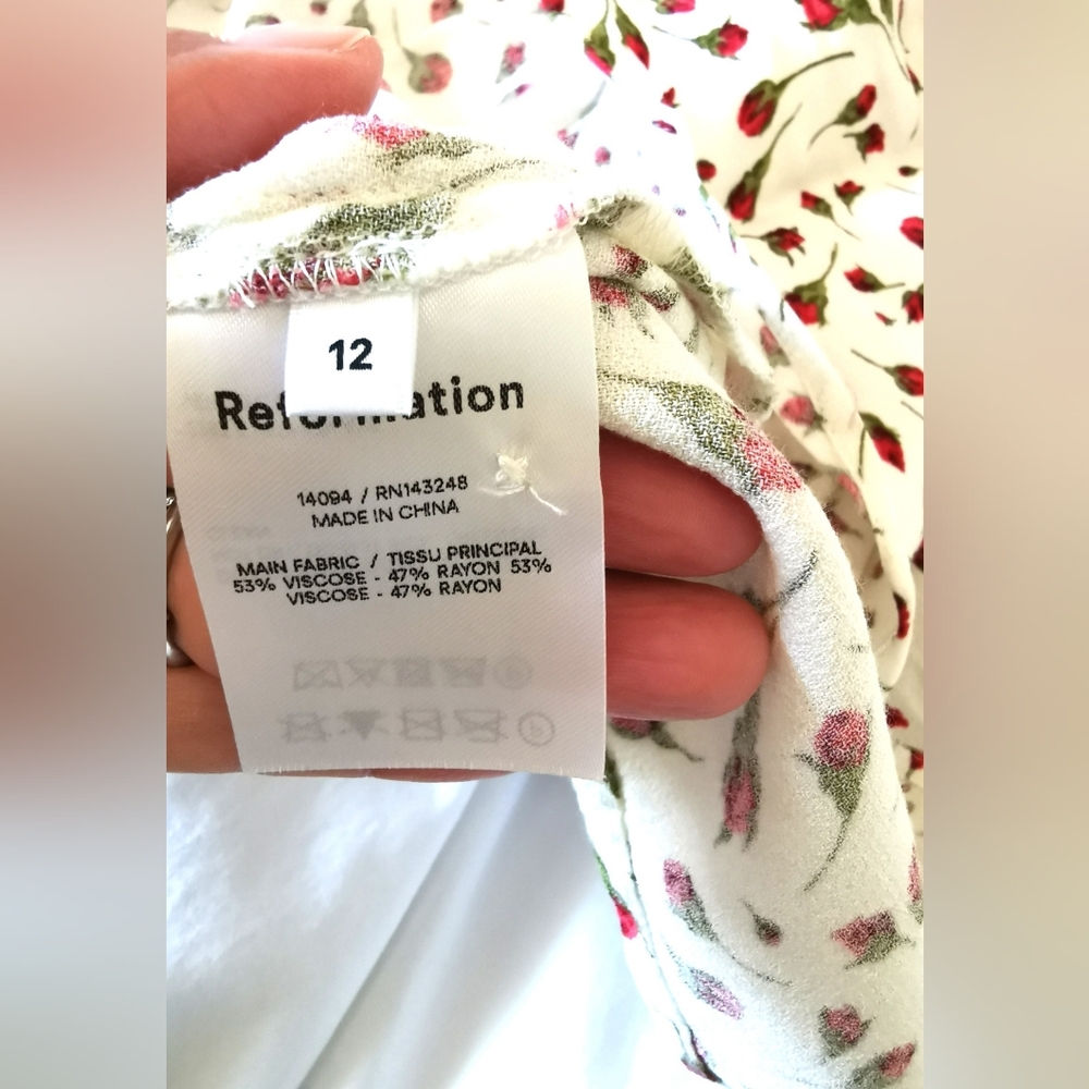 Reformation Cream Midi Dress with Red Leaf Print - Picture 4 of 5